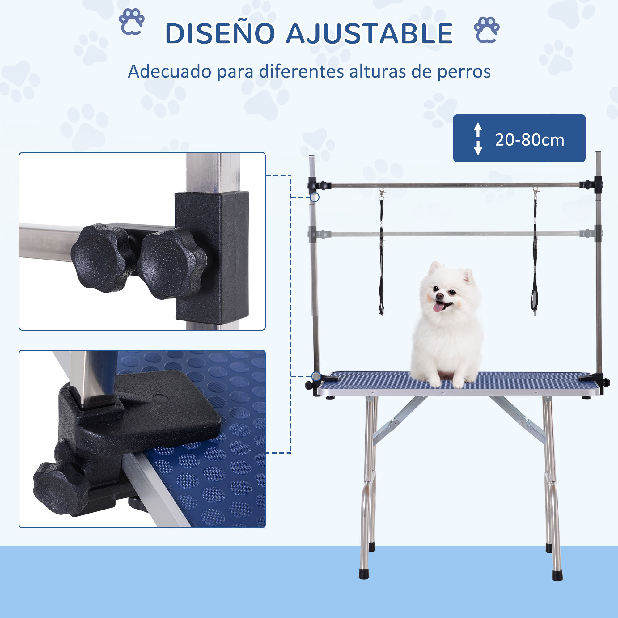 PawHut Conjunto para Mascotas Juego de Secador de Pelo para Perros 2800W y Mesa de Peluquer&iacute;a para Mascotas Plegable con Altura Ajustable 40x16x20 cm 107x60x170 cm Negro y Azul, , large Imagen numero 4