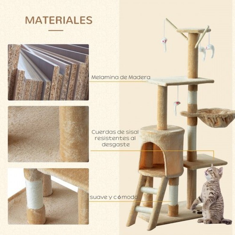 Pawhut árbol rascador con nidos y plataforma beige para gatos, , large image number null