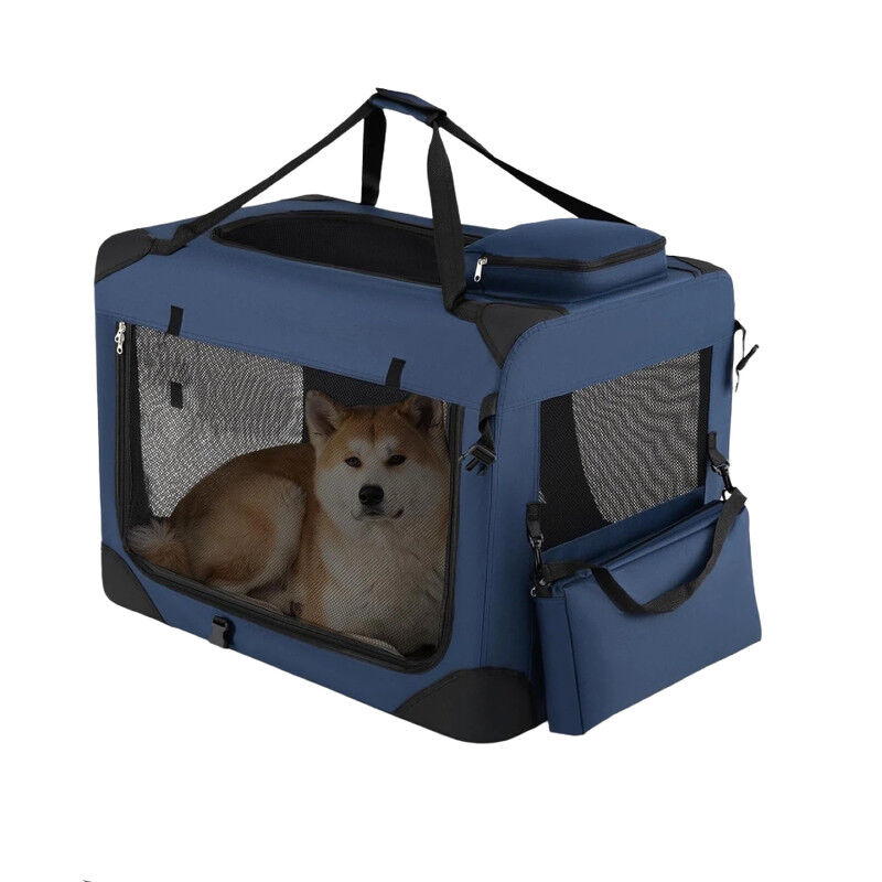 COSTWAY Transport&iacute;n para Perros Plegable, Bolsa Transporte para Gatos con Ventanas de Malla, 3 Puertas y Bolsillos Extra&iacute;bles, Portador de Viaje para Mascotas Interior y Exterior (Azul, S), , large Imagen numero 1