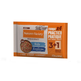 Nature's Variety Bocaditos de Bacalao o Pez Oceánico Sobre en Salsa para gatos adultos