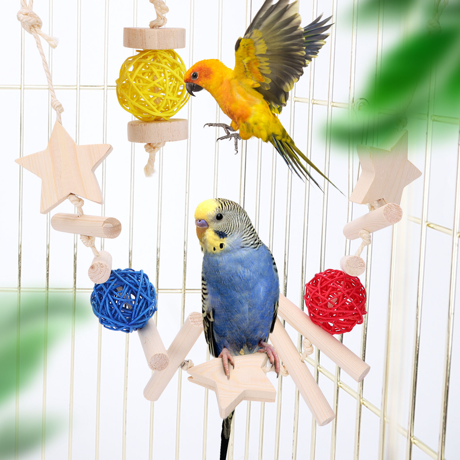 Nobleza 4 Unidads Juguete para P&aacute;jaros de Madera, Columpio de Cuerda de Algod&oacute;n para P&aacute;jaros, Juguetes para Colgar de Jaula, , large Imagen numero 3