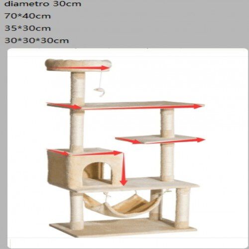 Pawhut &aacute;rbol rascador 5 plantas beige para gatos, , large Imagen numero 6