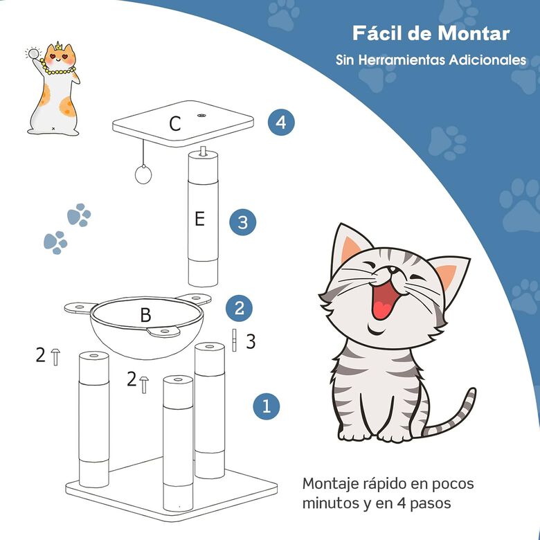 COSTWAY Árbol Rascador Gris con Hamaca y Postes de Sisal para Gatos thumbnail