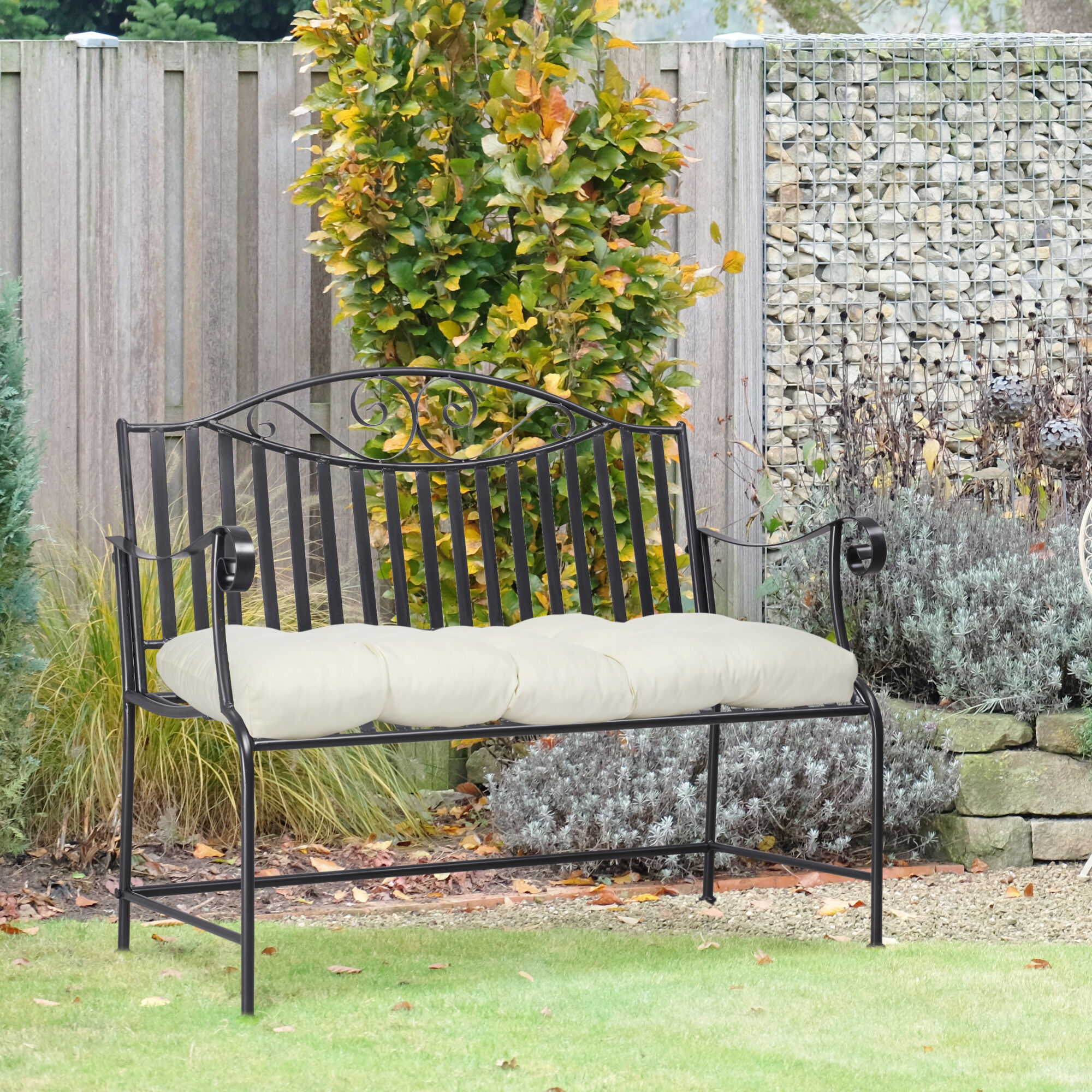 Outsunny Coj&iacute;n para Banco de 2 Plazas 110x48x8 cm Coj&iacute;n Rectangular para Interiores y Exteriores Lavable con 8 Puntadas y Asiento C&oacute;modo para Sillas Sof&aacute;s Crema, , large Imagen numero 2