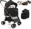 COSTWAY 3 en 1 Cochecito para Mascotas Plegable, Cochecito de Mascotas con Toldo Ajustable de 4 Niveles y Cesta de Almacenamiento, Carrito para Gatos con Porta Asiento de Coche Extra&iacute;ble (negro), , large indicador imagen numero 1