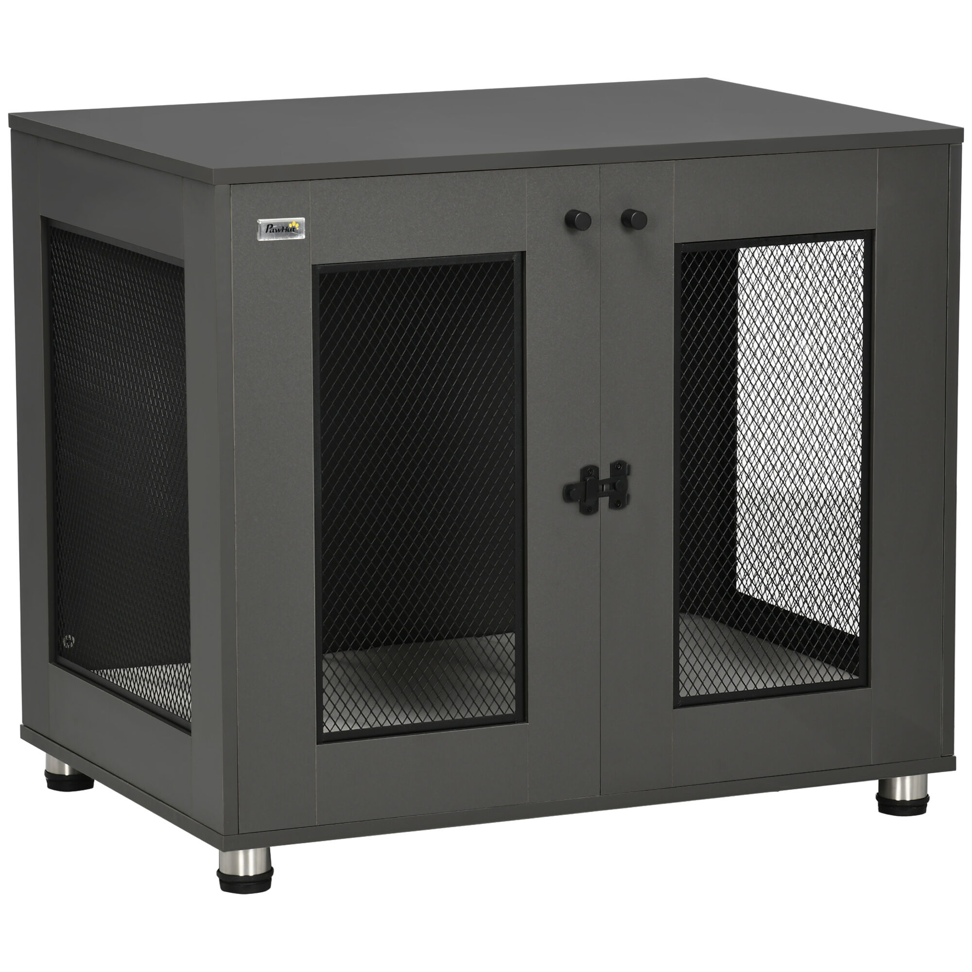 PawHut Jaula para Perros Medianos Mesa Auxiliar 80x55x70 cm con 2 Puertas con Pestillo Coj&iacute;n de Tela Oxford Extra&iacute;ble y Rejillas de Acero Perrera para Interiores Gris, , large Imagen numero 1