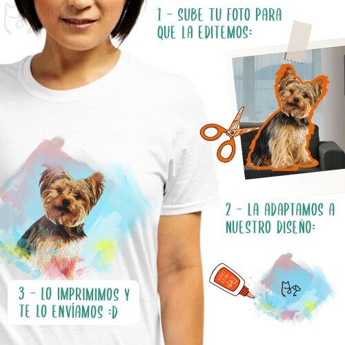 Mascochula camiseta mujer acuarela personalizada con tu mascota gris thumbnail