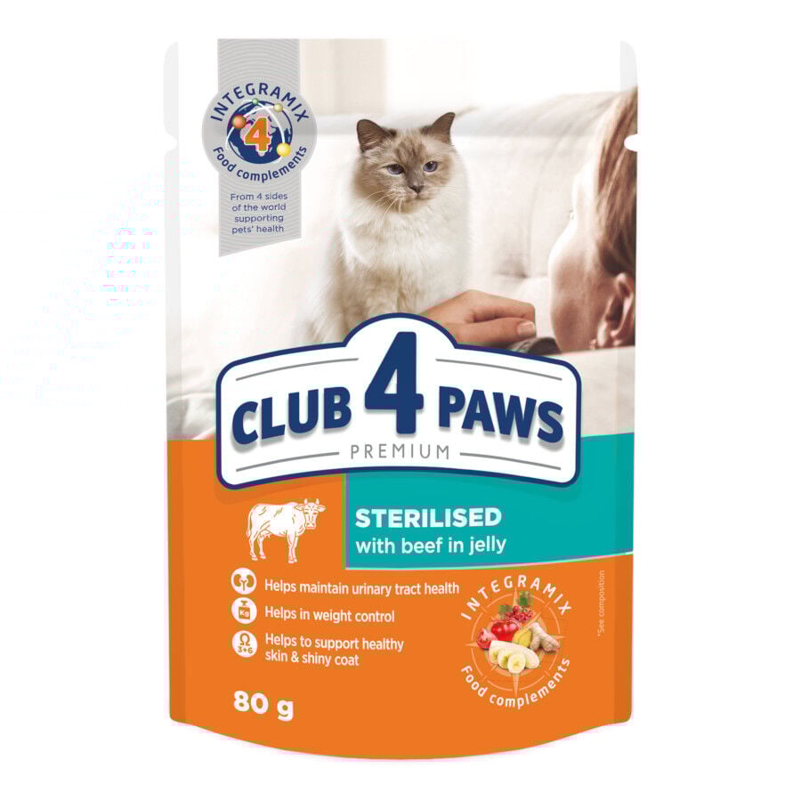 Club 4 Paws Premium Sterilised Adulto Comida Húmeda con ternera en gelatina para gatos