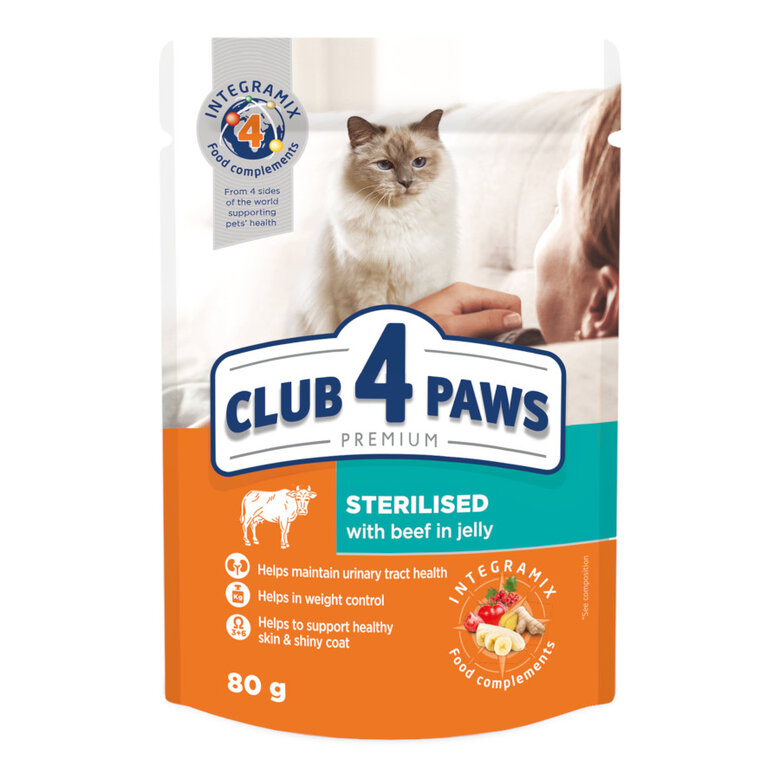Club 4 Paws Premium Sterilised Adulto Comida Húmeda con ternera en gelatina para gatos, , large image number null