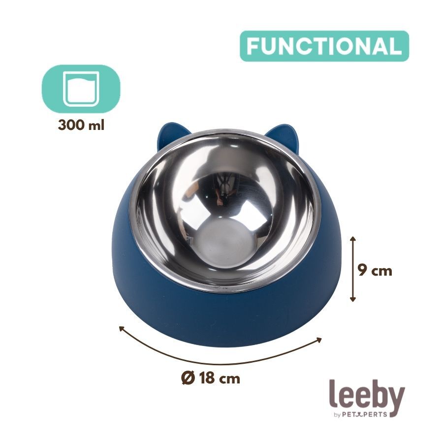 Leeby Comedero Elevado Acero y Pl&aacute;stico Azul para gatos, , large Imagen numero 4
