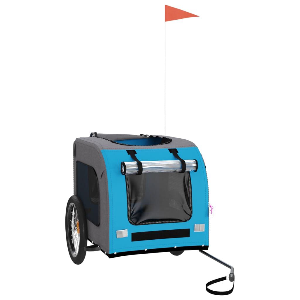 vidaXL Remolque de bicicleta para perros hierro tela Oxford azul gris, , large Imagen numero 2