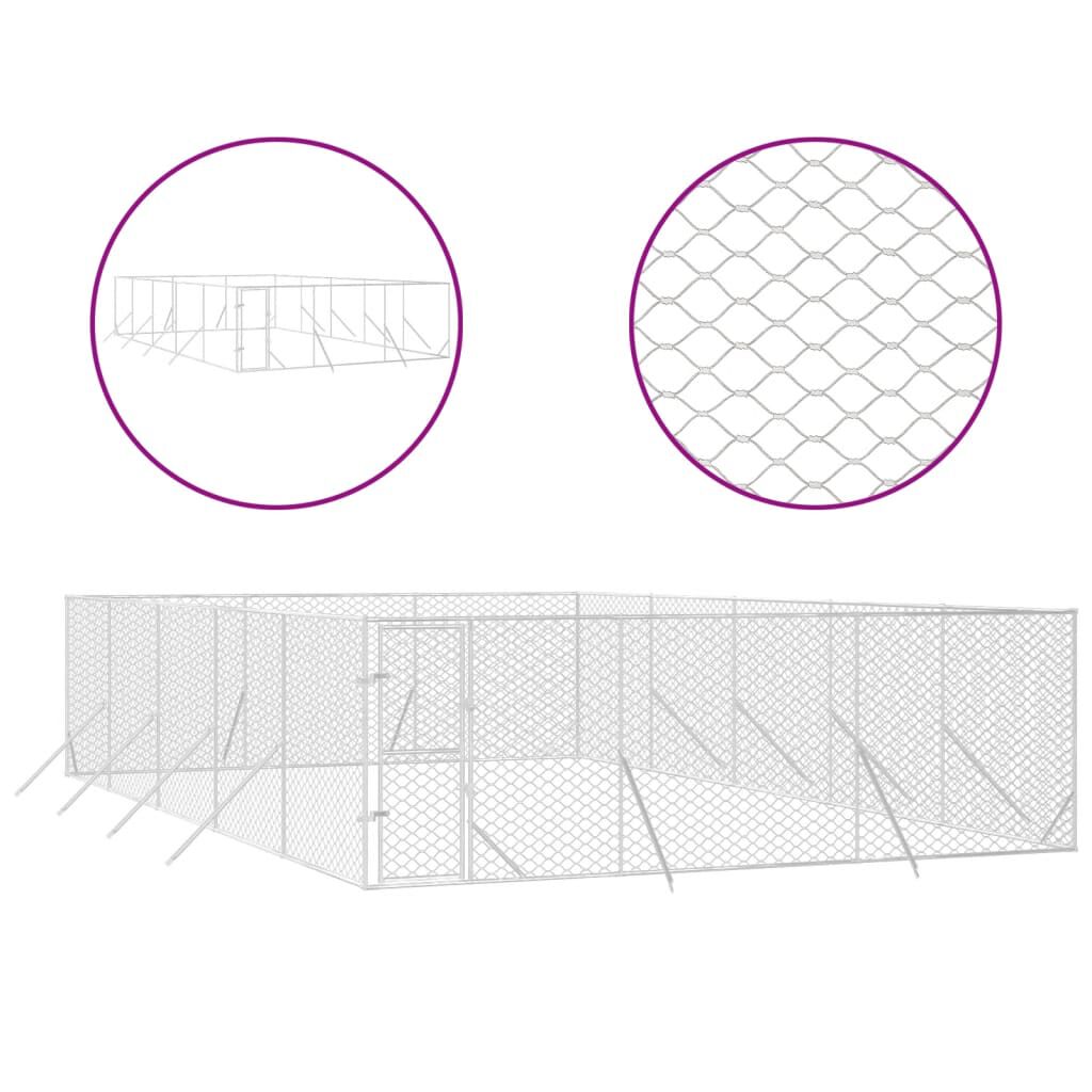 vidaXL Perrera de exterior acero galvanizado plateado 4x4x2 m, , large Imagen numero 4