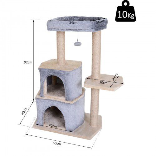 Pawhut &aacute;rbol rascador grande con plataforma gris para gatos, , large Imagen numero 3