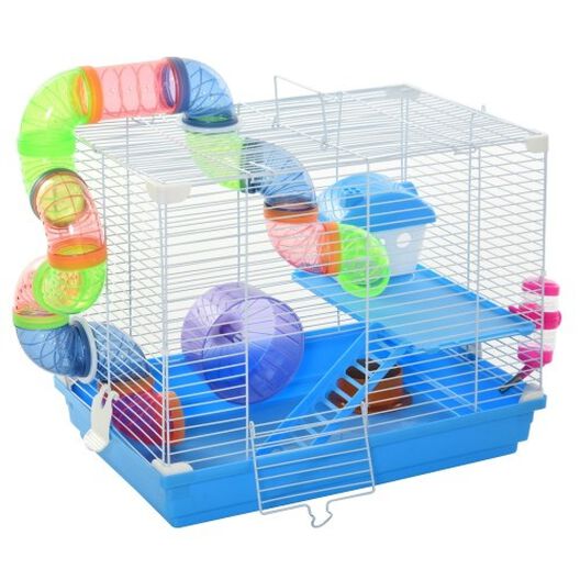 PawHut jaula de alambre de metal azul y blanco para hamsters, , large image number null