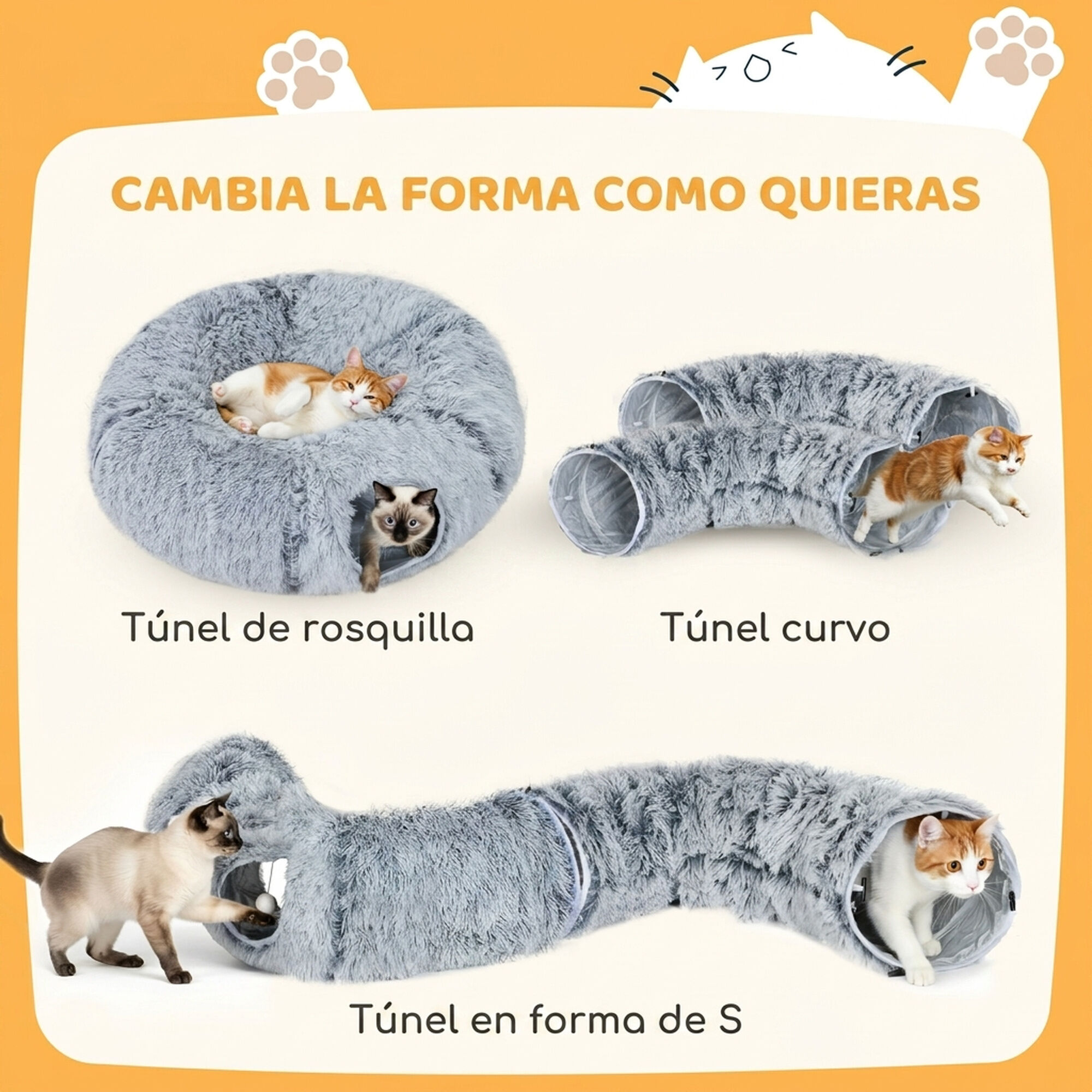 PawHut T&uacute;nel para Gato Gris Claro, , large Imagen numero 4