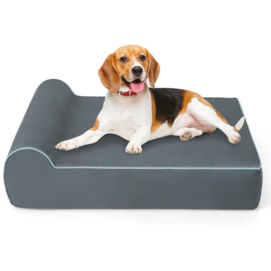 COSTWAY Cama Perro Grande, 100x81x31 cm, Cama Ortop&eacute;dica para Perros con Espuma de Memoria y Reposacabezas, Base Antideslizante, Desenfundable y Lavable, Colchoneta Perro Desmontable, Gris, , large Imagen numero 1