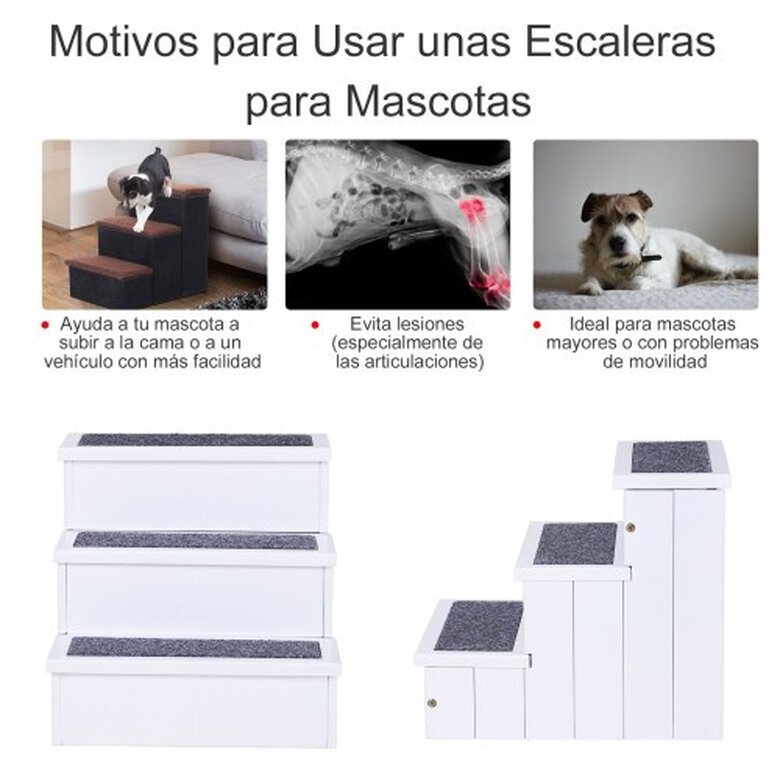 Escalera PawHut para Mascotas con Almacenaje y Alfombra Antideslizantes color Blanco, , large image number null