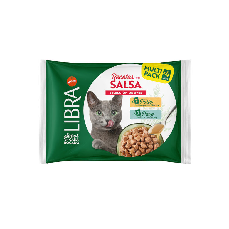 4 sobres x 85 g Libra Pollo y Pavo Sobres en Salsa para gatos