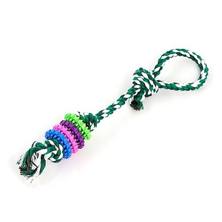DZL juguete de cuerda con anillo y lazo verde para perros, , large image number null