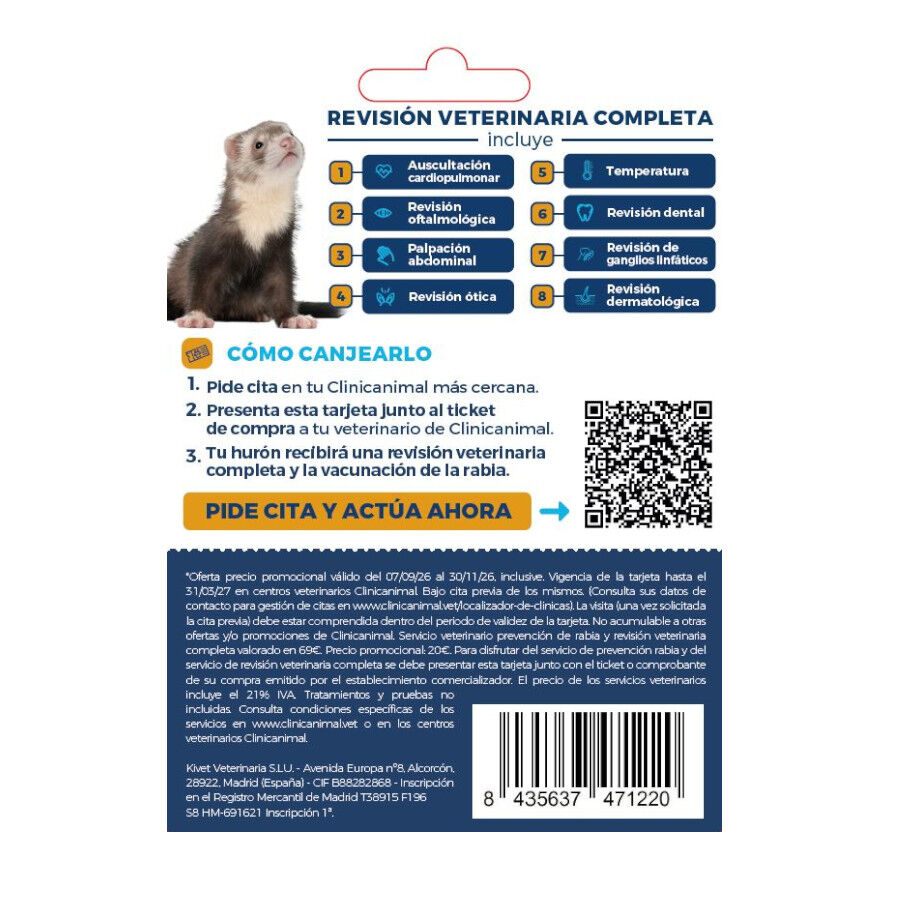 Tarjeta de prevenci&oacute;n de la rabia + revisi&oacute;n veterinaria completa para hurones, , large Imagen numero 2