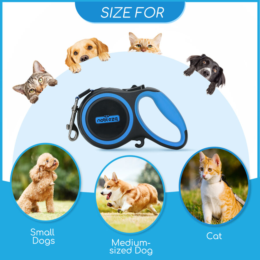 Nobleza Correa Perro Extensible, Correa de Perro retr&aacute;ctil de 360&deg; sin enredos, Cinta Flexible para Adiestramiento y Paseo, para Perros Peque&ntilde;os, Medianos (Azul, 3 Metros), , large Imagen numero 5