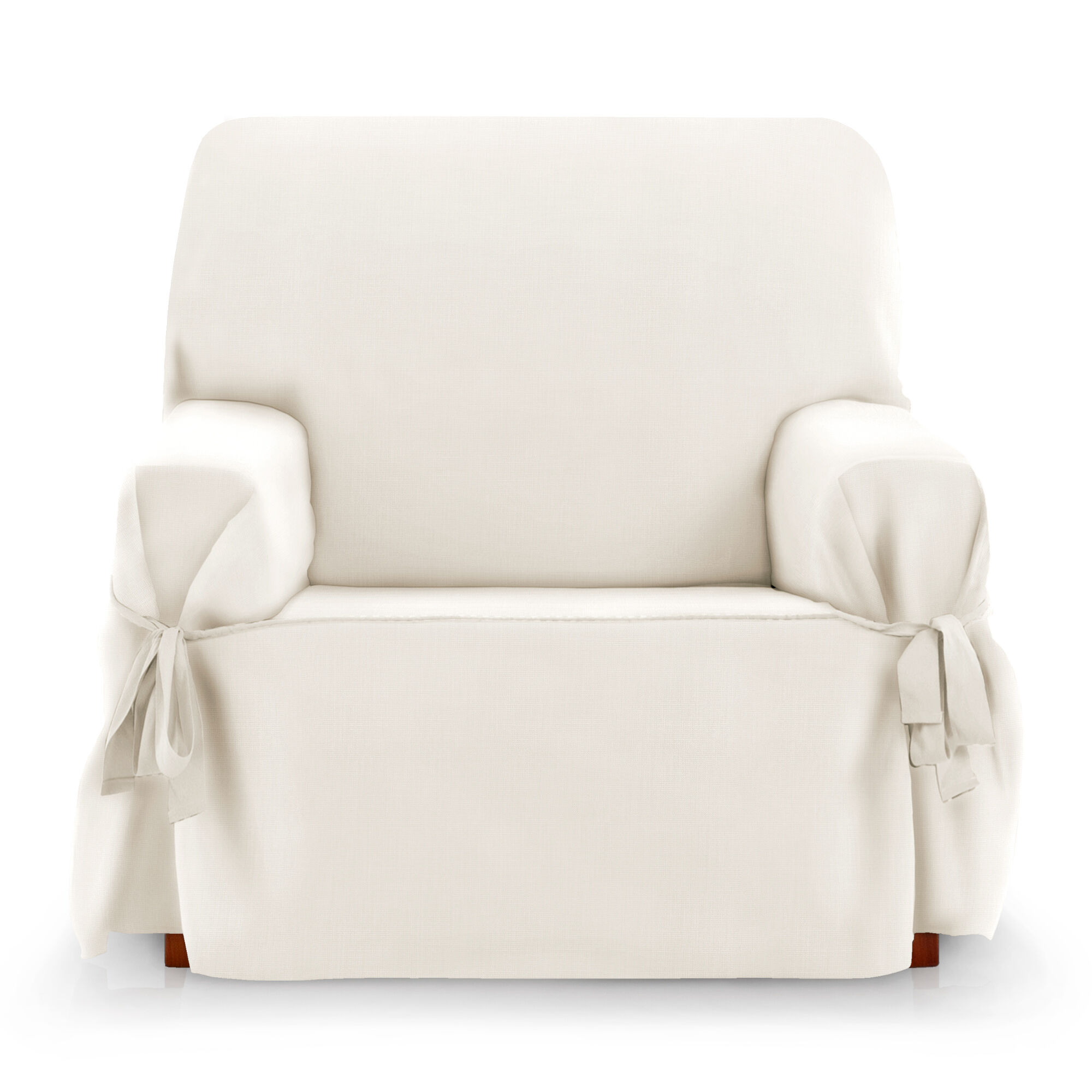 Protector Funda Sillon Sofa 1 Plaza con lazos. Color Marfil. 1 Plaza (80 - 120 cm), , large Imagen numero 1