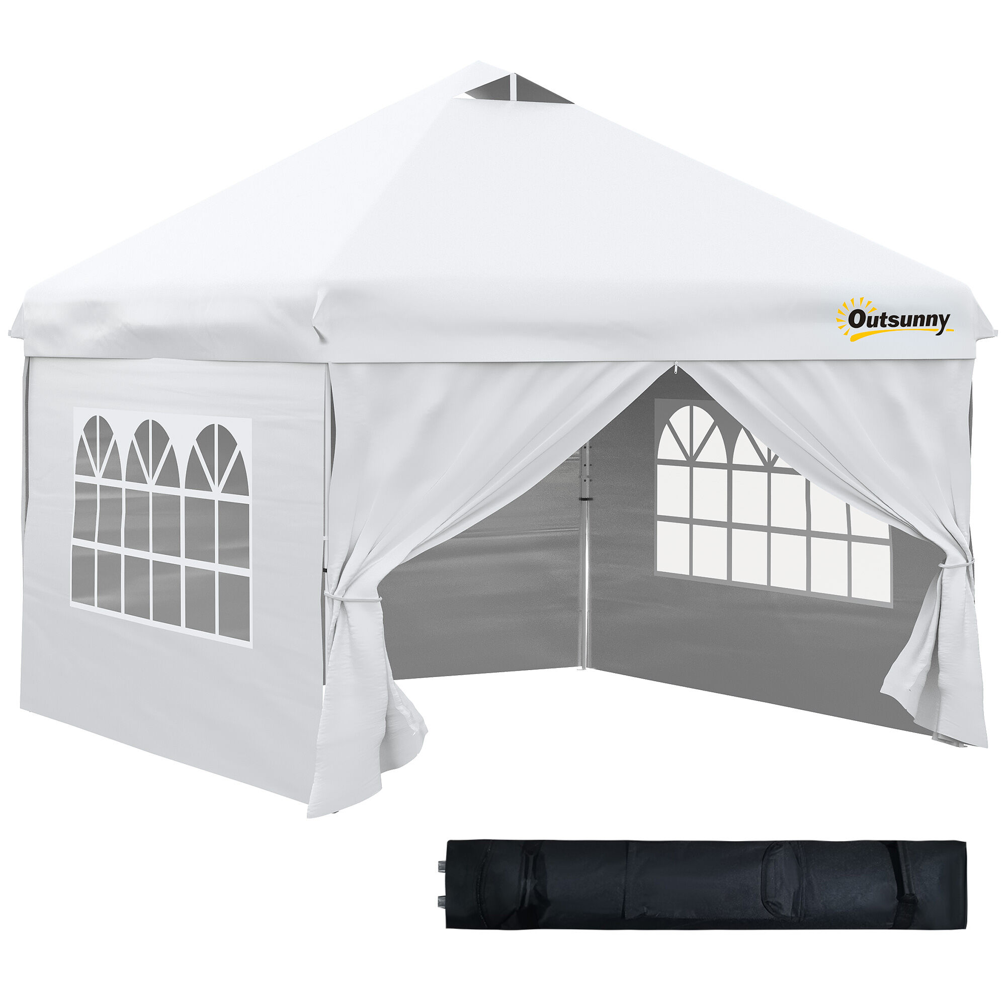 Outsunny Carpa Plegable 3x3 m con Altura Ajustable de 3 Niveles Cenador de Jard&iacute;n con 4 Paredes Extra&iacute;bles 2 Ventanas 4 Sacos de Arena y Bolsa de Transporte para Camping Blanco, , large Imagen numero 1