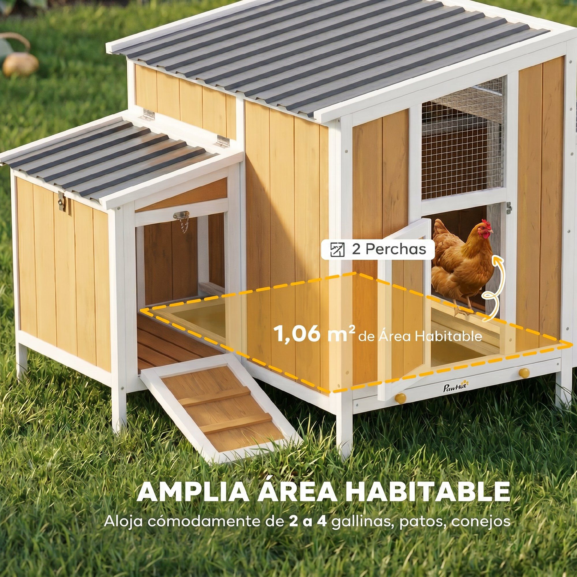 PawHut Gallinero Amarillo, , large Imagen numero 4