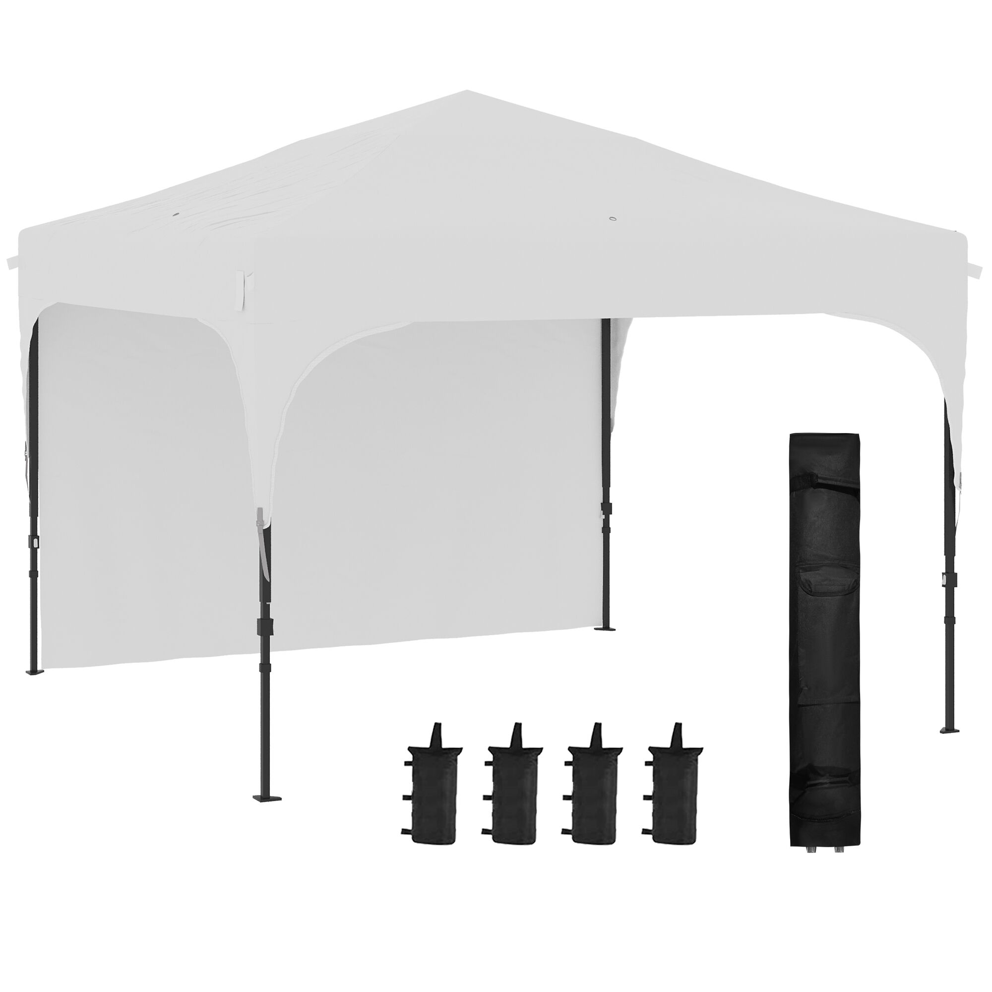 Outsunny Carpa Plegable 3x3 m Cenador de Jard&iacute;n con Altura Ajustable 1 Pared Lateral Impermeable 4 Bolsas de Arena y Bolsa de Transporte Gazebo para Exterior Patio Fiestas Blanco, , large Imagen numero 1