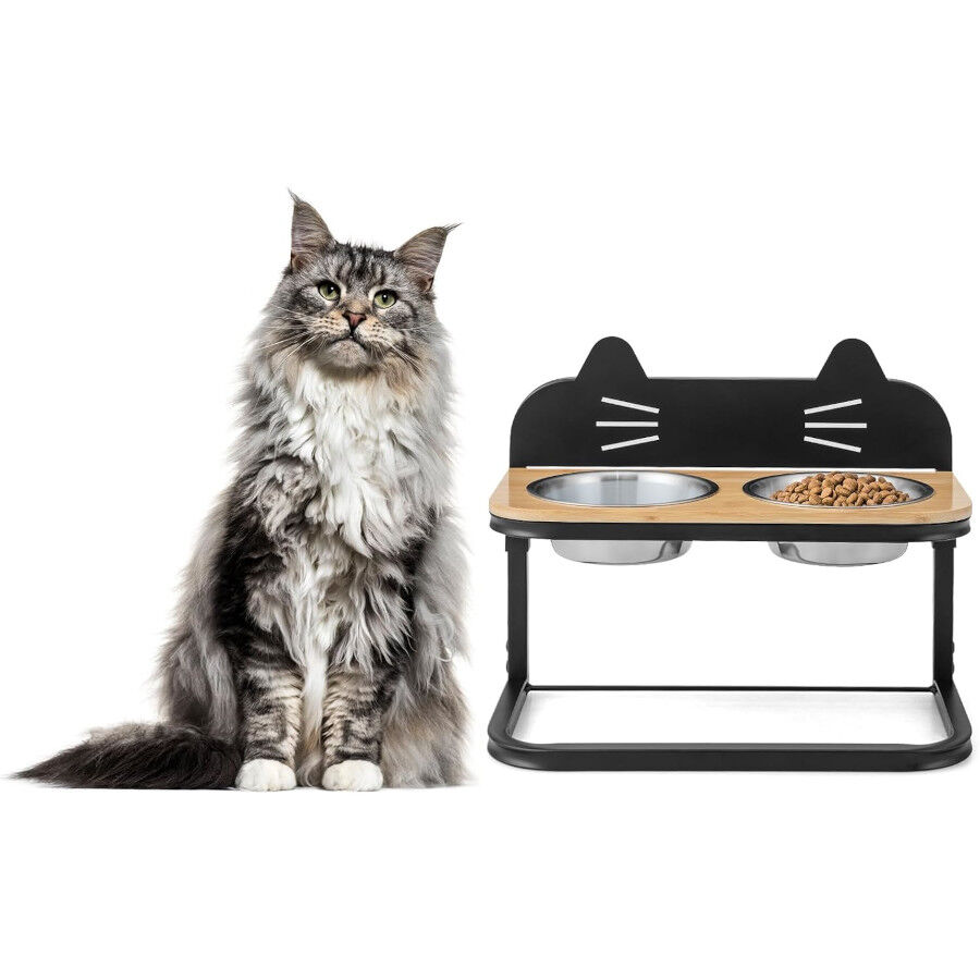 COSTWAY Comedero Elevado con 2 Cuencos de Acero Inoxidable y Estructura de Metal para gatos