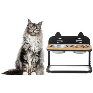 COSTWAY Comedero Elevado con 2 Cuencos de Acero Inoxidable y Estructura de Metal para gatos