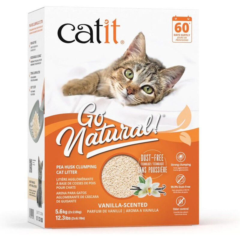 Catit Arena para Gatos Aglomerante de Cáscara de Guisante Go Natural, Aroma a vainilla