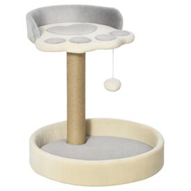 PawHut &Aacute;rbol Rascador para Gatos, &Aacute;rbol para Gatos, Altura 44 cm, Torre de Escalada con 2 Camas, Poste de Yute, Juguete Colgante, Gris Claro