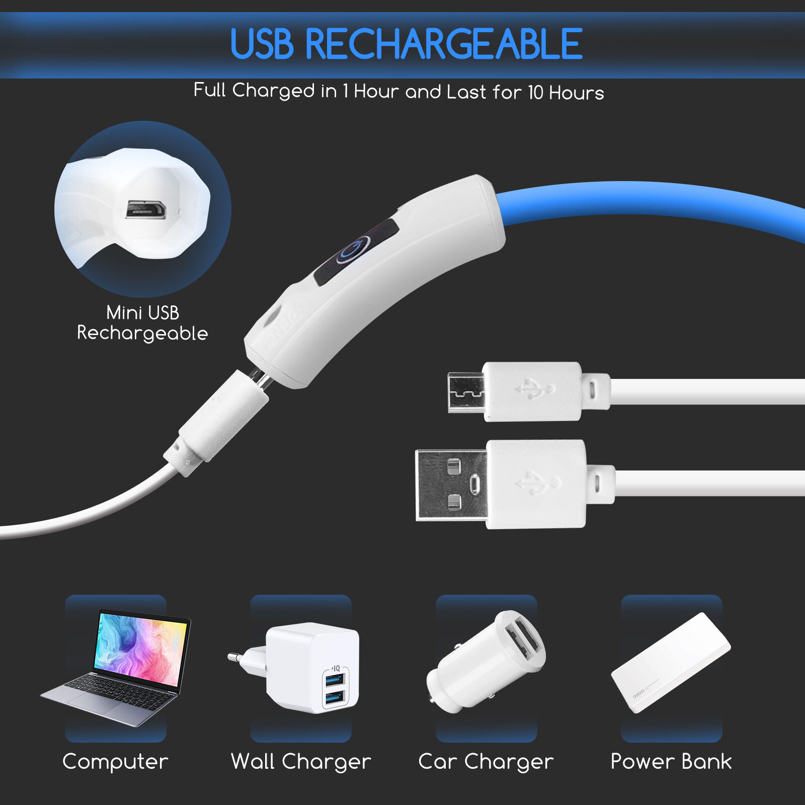 Nobleza - 2 &times; Collar Luminoso Perro de Seguridad Personalizado, 3 Modos Collar Luz Perro con USB Recargable, Ajustable Impermeable Collares LED para Perros Peque&ntilde;os/Medianos/Grandes(Azul), , large Imagen numero 4