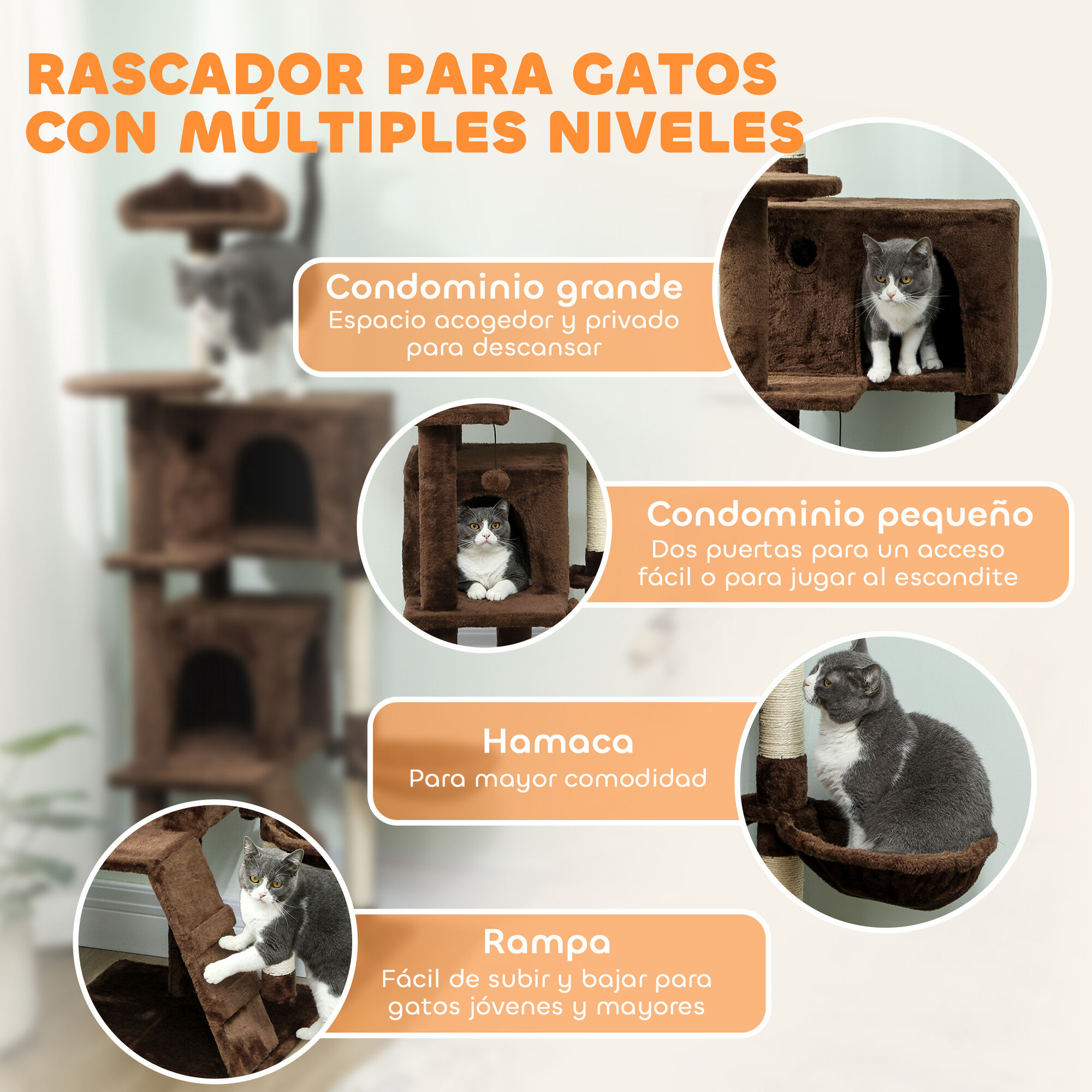 PawHut &Aacute;rbol para Gatos Marr&oacute;n, , large Imagen numero 4
