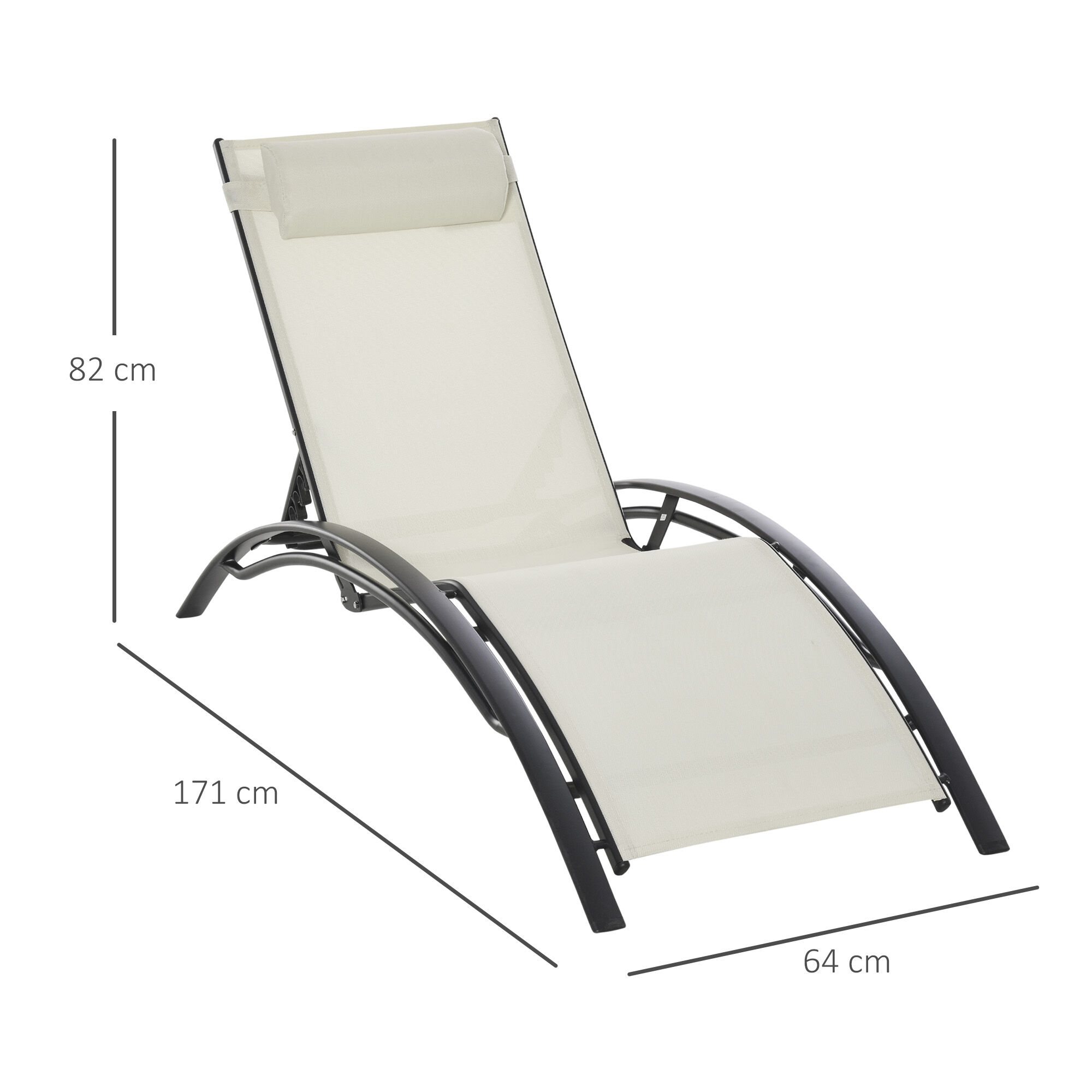 Outsunny Tumbona Reclinable de Aluminioc on Respaldo Ajustable en 5 Posiciones y Reposacabezas Extra&iacute;ble Acolchado Texteline para Jard&iacute;n Terraza Balc&oacute;n 171x64x82 cm Beige, , large Imagen numero 3