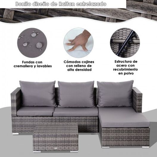 Chaise Longue y mesa para jardín Outsunny color Ratán, , large image number null