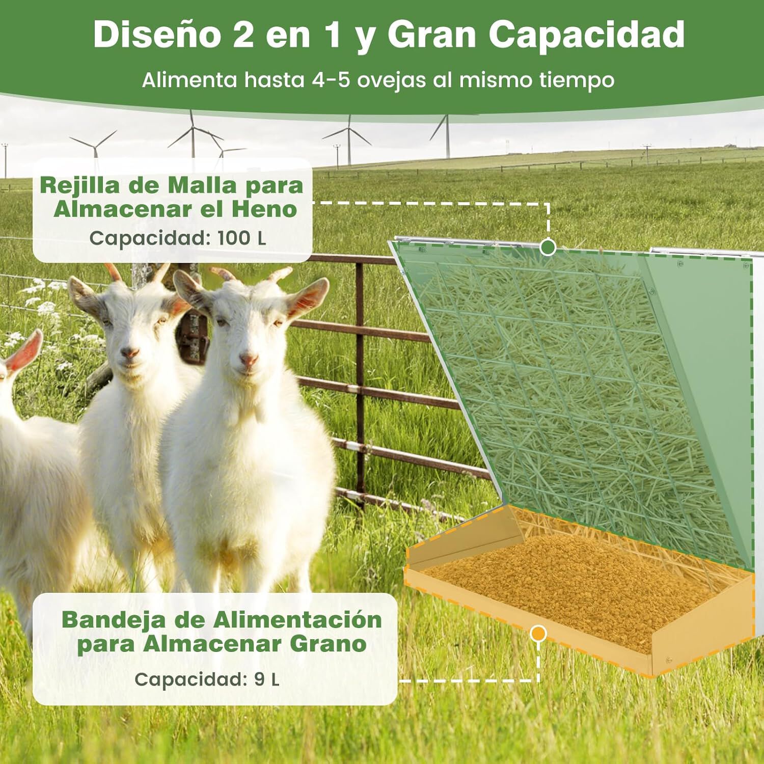 COSTWAY 2 en 1 Comedero de Heno Colgante para Ganado thumbnail