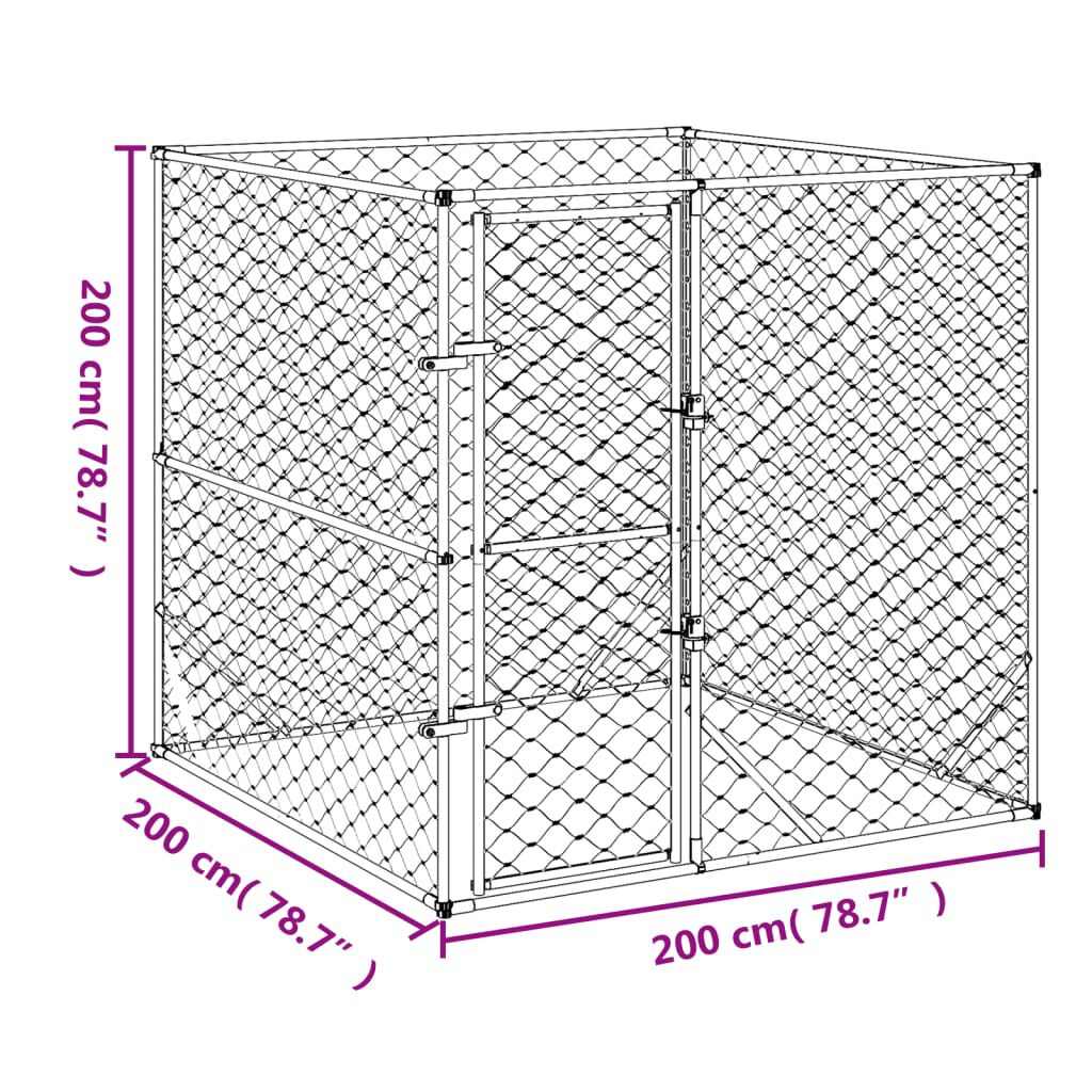 vidaXL Perrera de exterior acero galvanizado plateado 4x4x2 m, , large Imagen numero 13