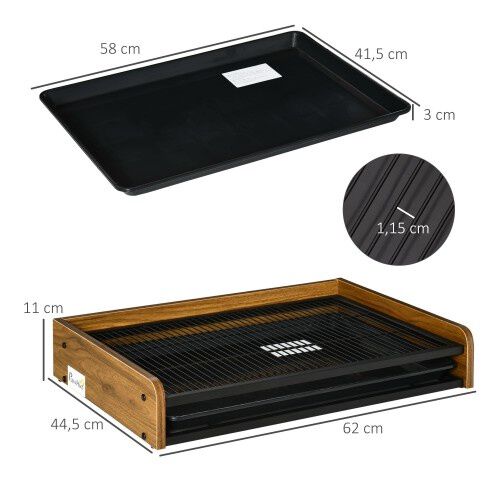 PawHut inodoro de acero inoxidable y madera marr&oacute;n oscuro y negro para perros, , large Imagen numero 3