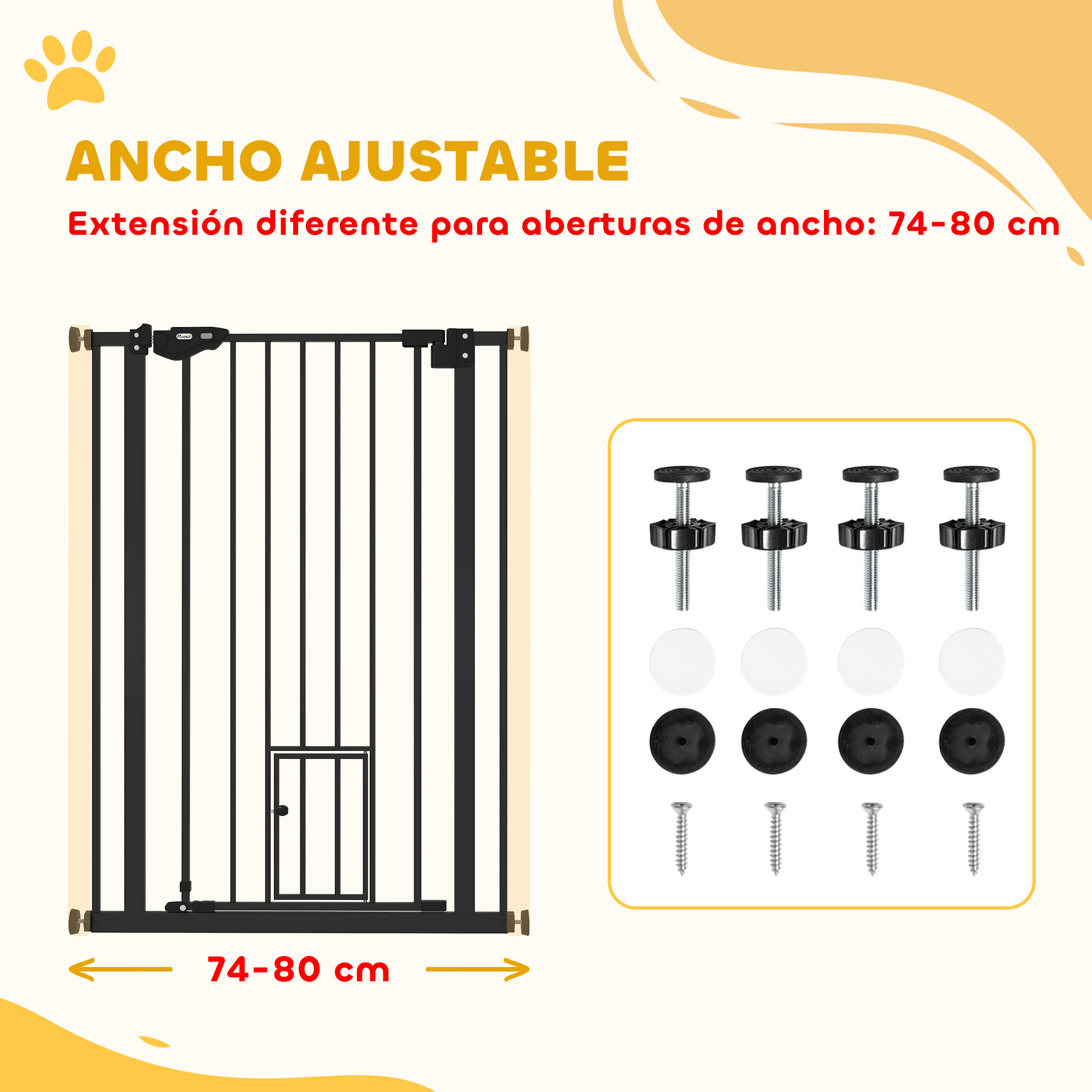 PawHut Barrera de Seguridad Negro, , large Imagen numero 4
