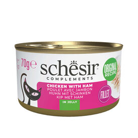 Schesir Filetes de Pollo con Jamón en Gelatina lata para gatos