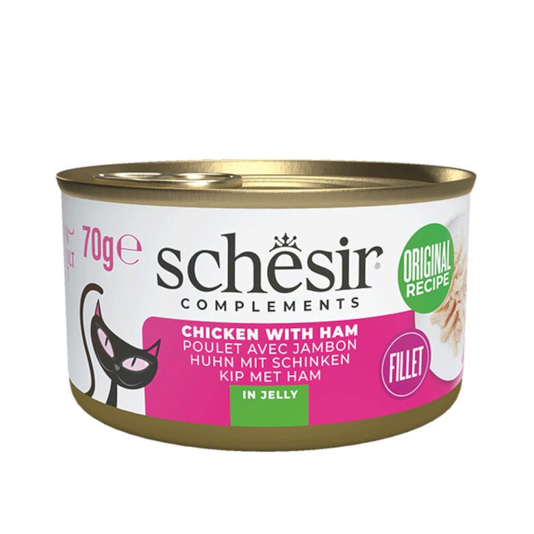 70 g Schesir Filetes de Pollo con Jamón en Gelatina lata para gatos