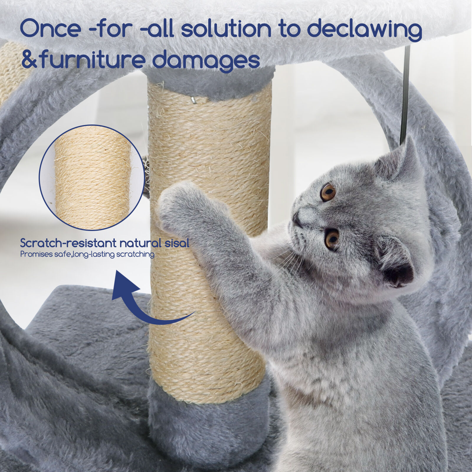 Nobleza Rascador para Gatos con Plataforma, Arbol Rascador para Gatos con Bolas, Cuerda de Sisal Natural，34x34x48cm Gris, , large Imagen numero 2