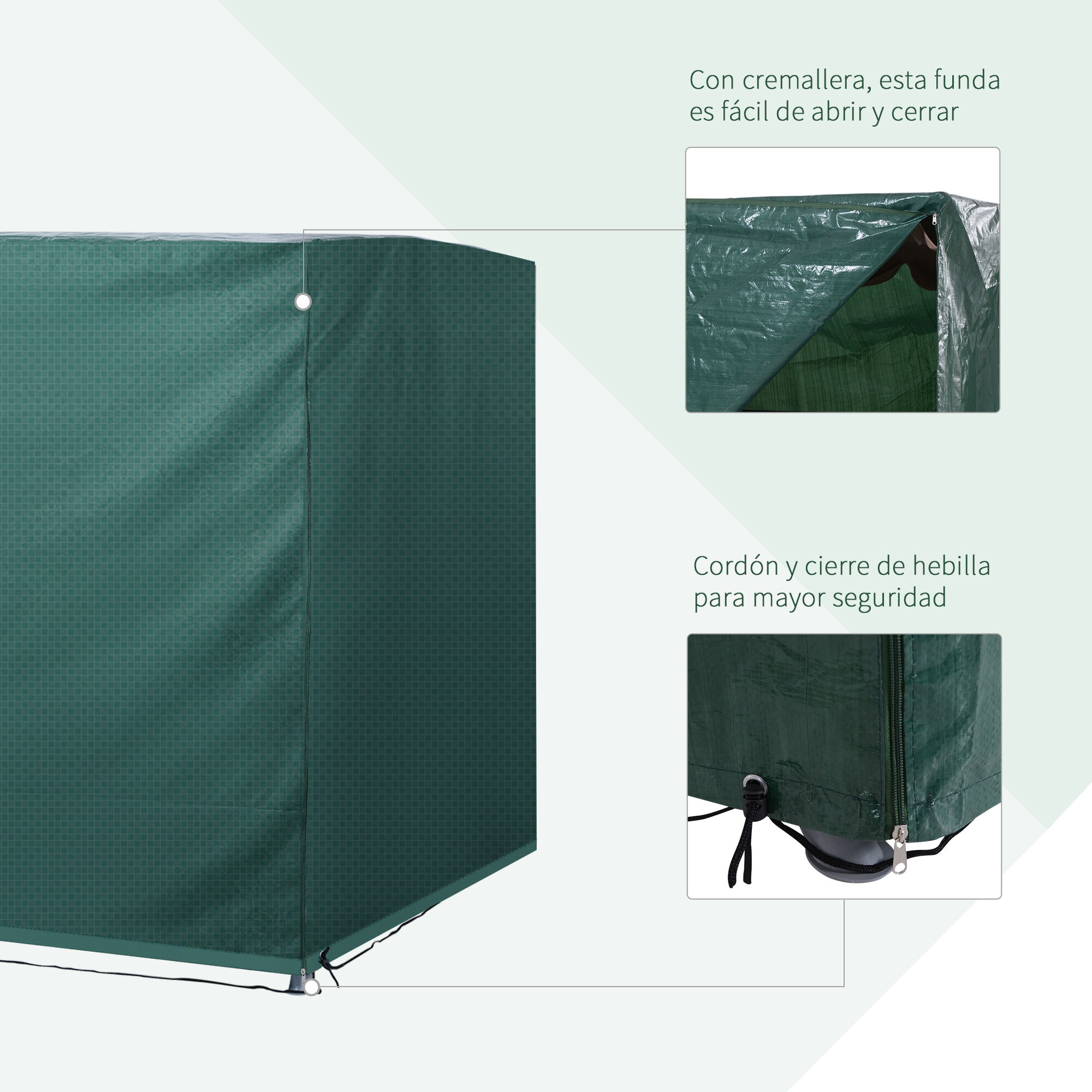 Outsunny Funda Protectora para Columpio Balanc&iacute;n de Jard&iacute;n de 3 Plazas 215x155x150 cm Impermeable con Cremallera Cubierta de Muebles Exterior Antipolvo Antiviento Verde, , large Imagen numero 5