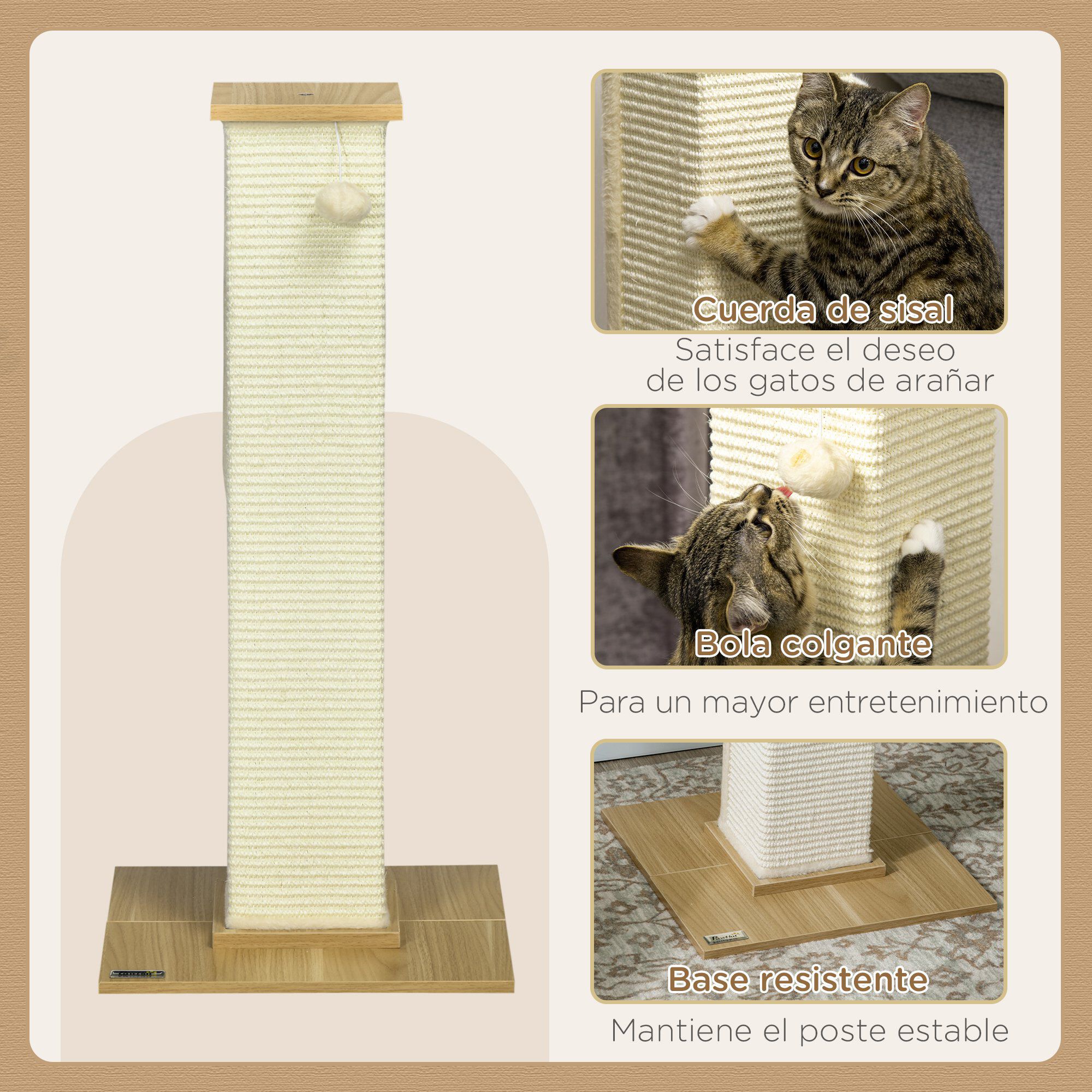 PawHut Árbol Rascador con Poste de Sisal y Bola Colgante para gatos thumbnail