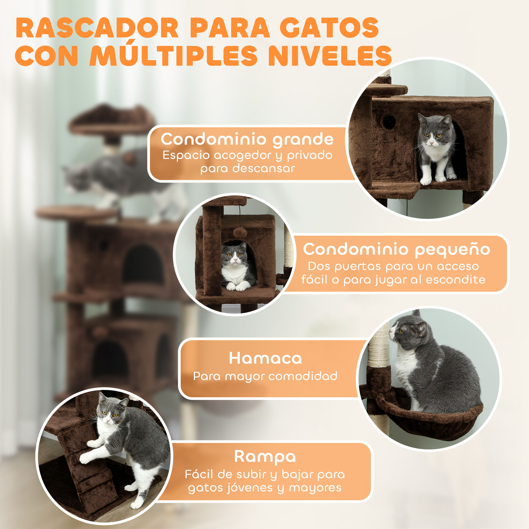 PawHut &Aacute;rbol para Gatos Marr&oacute;n, , large Imagen numero 14