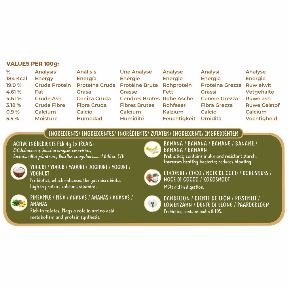 Golosinas prebi&oacute;ticas y probi&oacute;ticas para perros: pi&ntilde;a y yogur (38 g/1,34 oz), , large Imagen numero 3