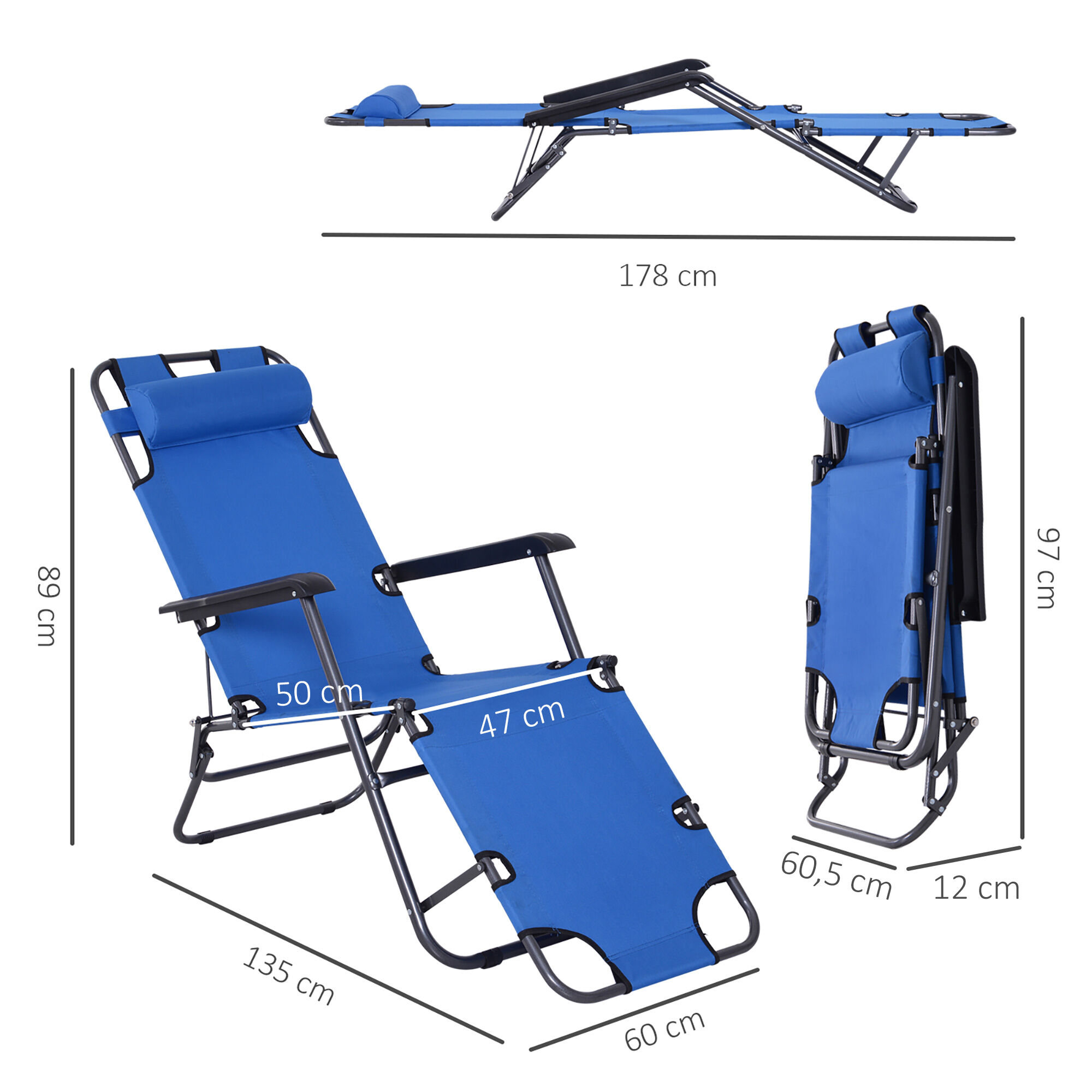 Outsunny Tumbona Reclinable Azul, , large Imagen numero 3
