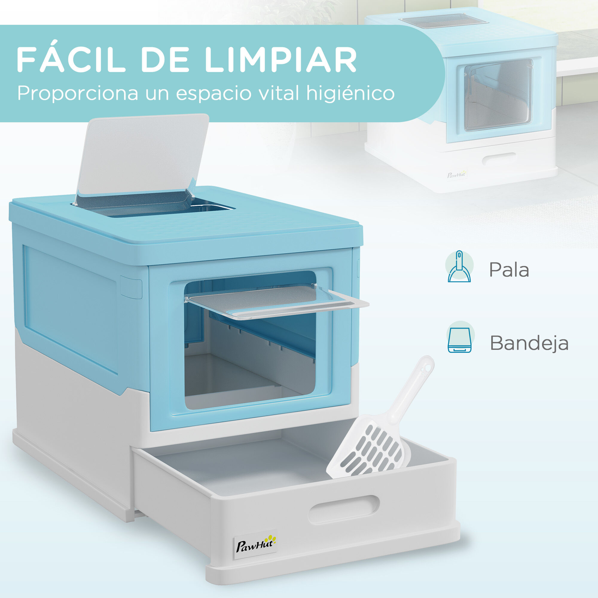 PawHut Arenero Azul y Blanco para Gatos thumbnail